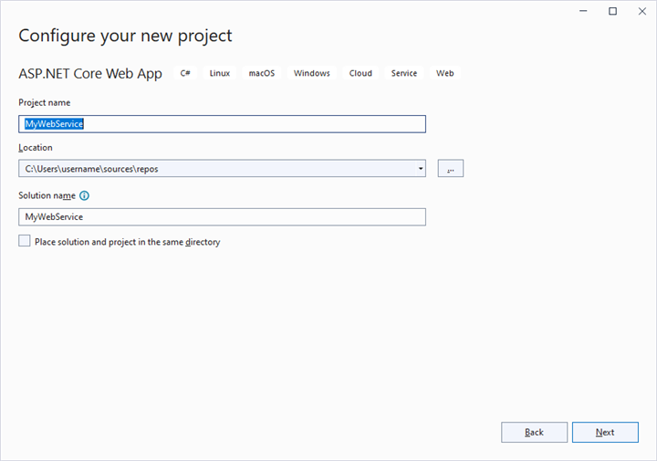 Create ASP.NET Core Web App project