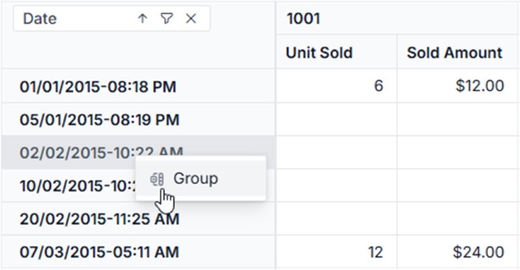 Context-menu options for date grouping
