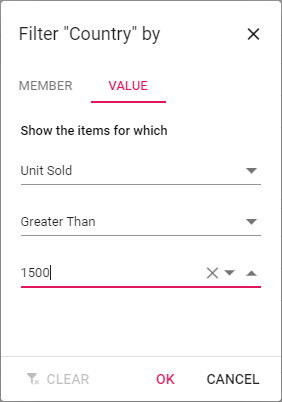 Value filter tab in member editor dialog
